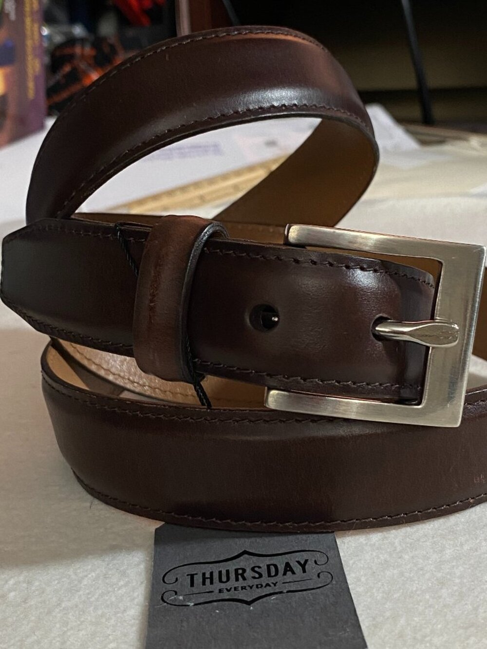 Thursday Boot Co 1" Mens Leather Belt 38 Brown Classic Silver Buckle Dress